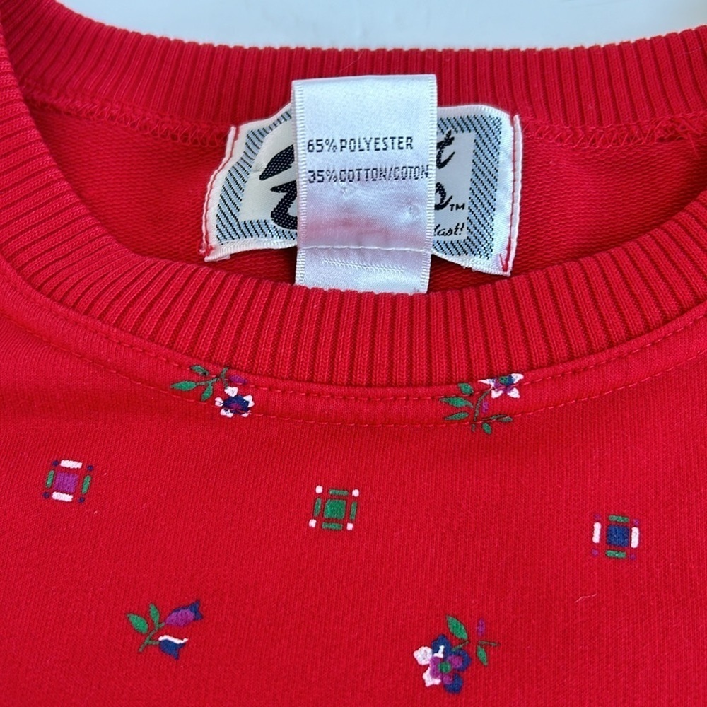 Vintage 80s Blast Blues red crewneck sweatshirt floral ribbon grandma core - Picture 12 of 15
